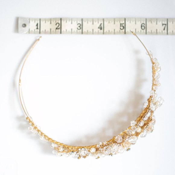 Wedding Headband Crystal Pearl Antique Gold Bride - Picture 10 of 11